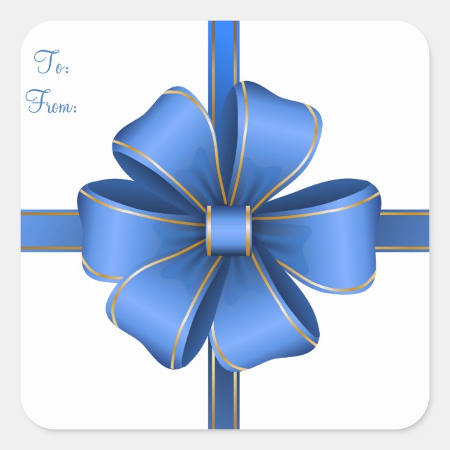 Christmas Stickers/Blue and Gold Bow Square Sticker (Front)
