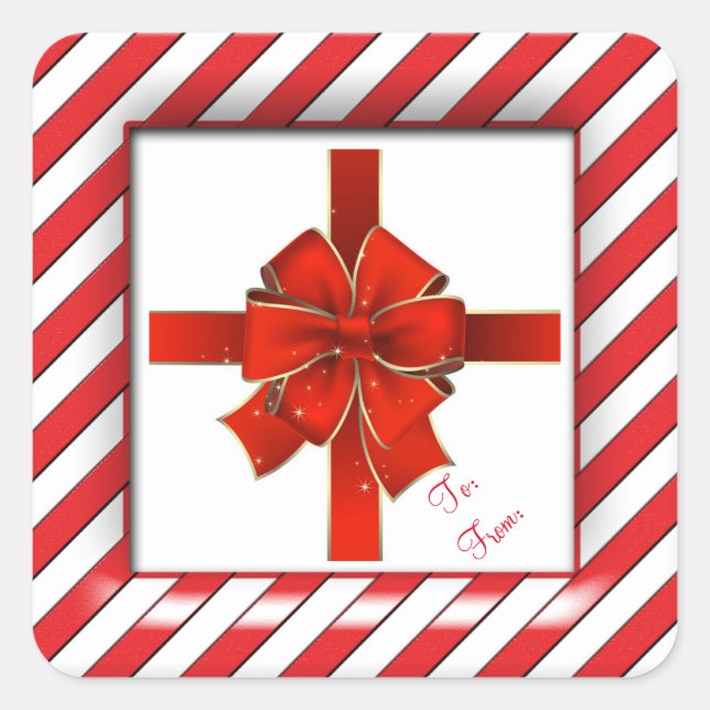 Christmas Stickers/Candy Cane Stripes and Bow Square Sticker (Front)