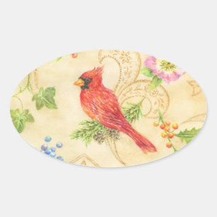 Christmas Stickers Cardinal Vintage Style Oval