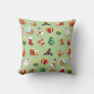 Christmas Stickers Festive Pattern Cushion