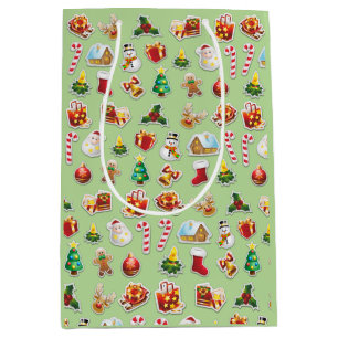 Christmas Stickers Festive Pattern Medium Gift Bag