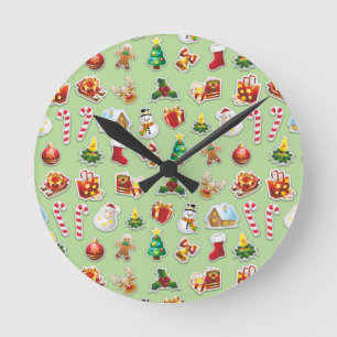 Christmas Stickers Festive Pattern Round Clock