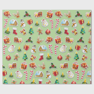 Christmas Stickers Festive Pattern Wrapping Paper