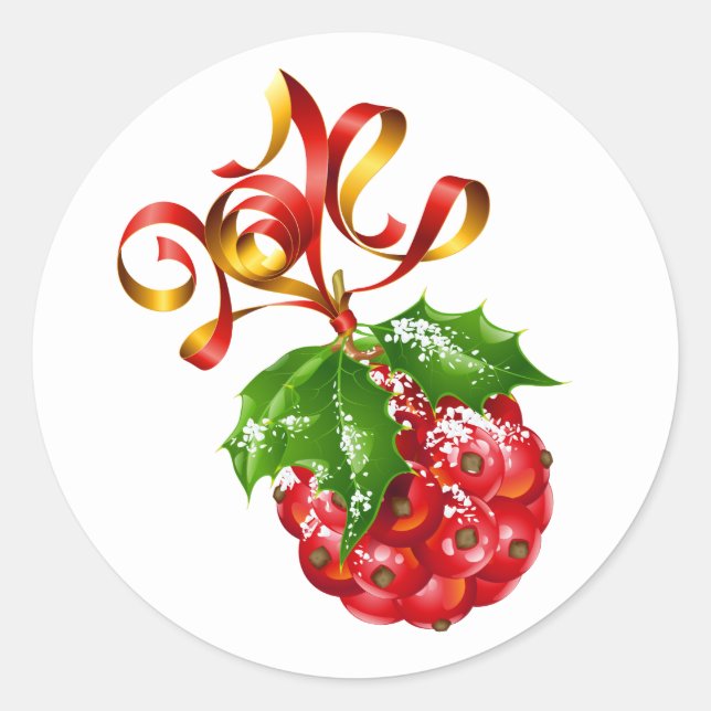 Christmas Stickers-Holly Ball Classic Round Sticker (Front)