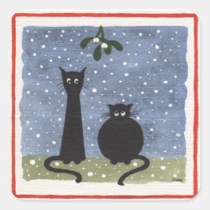 Christmas stickers of two black cats