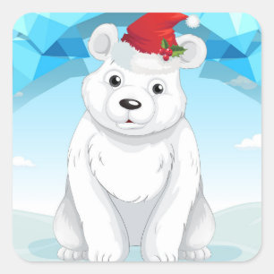 Christmas Stickers-Polar Bear Square Sticker