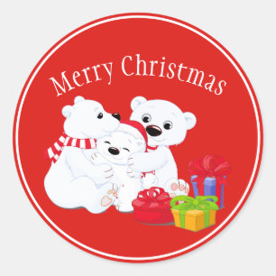 Christmas Stickers-Polar Bears Classic Round Sticker