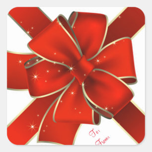 Christmas Stickers/Red and Gold Bow Square Sticker