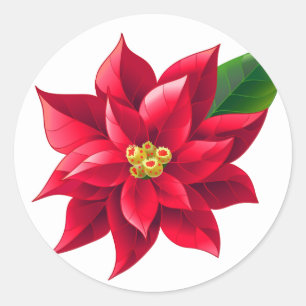 Christmas Stickers-Red Poinsettia Classic Round Sticker