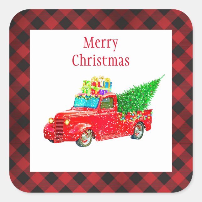 Christmas Stickers-Red Truck Square Sticker (Front)