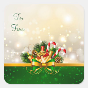 Christmas Stickers/Ribbons and Pine cones Square Sticker