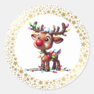 Christmas Stickers-Rudolph Classic Round Sticker