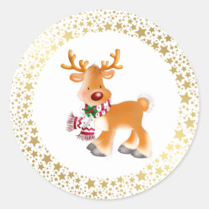 Christmas Stickers-Rudolph  Classic Round Sticker