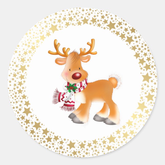 Christmas Stickers-Rudolph  Classic Round Sticker (Front)