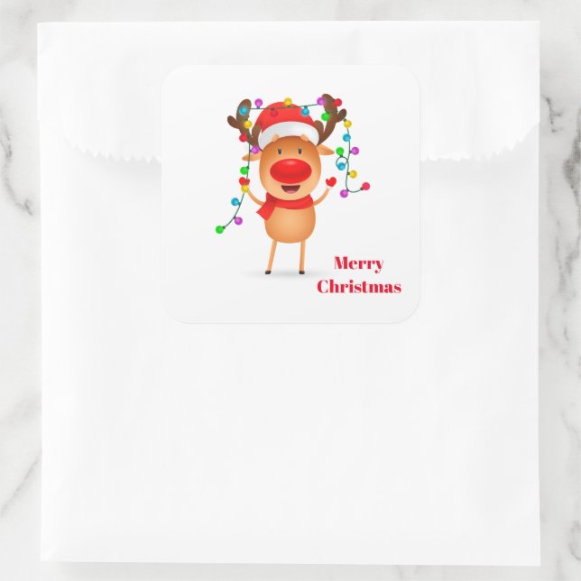 Christmas Stickers-Rudolph Square Sticker (Bag)