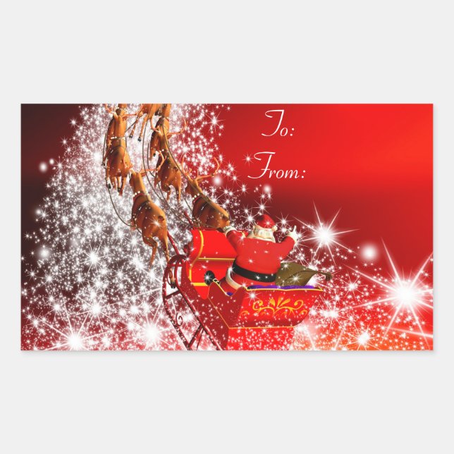Christmas Stickers/Santa and Reindeer Rectangular Sticker (Front)