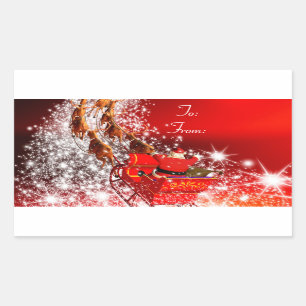 Christmas Stickers/Santa and Reindeer Rectangular Sticker