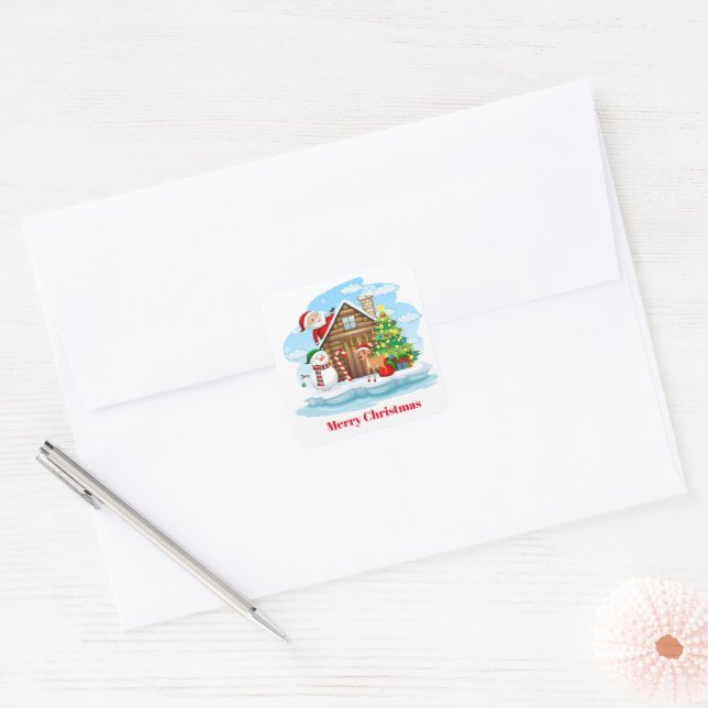 Christmas Stickers-Santa & Gang Square Sticker (Envelope)