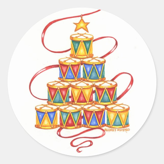 Christmas Stickers Tree of Drums Round (Front)