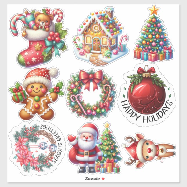 Christmas Stickers: Tree, Wreath, Santa & More Joy (Sheet)