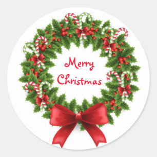 Christmas Stickers/Wreath Classic Round Sticker
