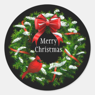 Christmas Stickers-Wreath Classic Round Sticker