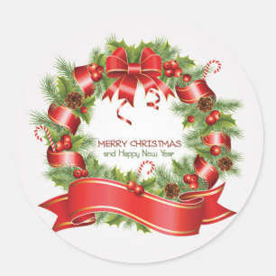 Christmas Stickers/Wreath Classic Round Sticker