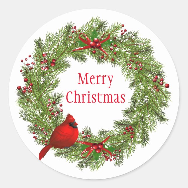 Christmas Stickers-Wreath Classic Round Sticker (Front)