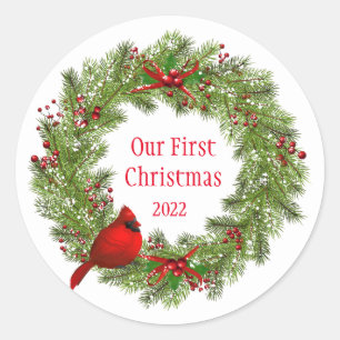 Christmas Stickers-Wreath Classic Round Sticker