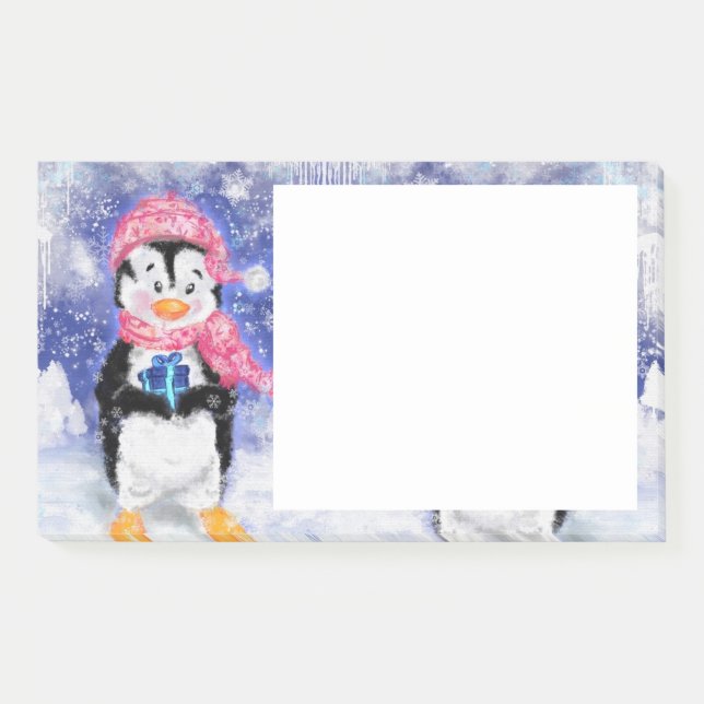 Christmas Sticky Notes Little Penguin with Gift (Front)