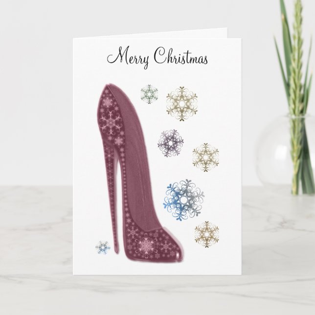Christmas Stiletto and Snowflakes Art Gifts Holiday Card (Front)