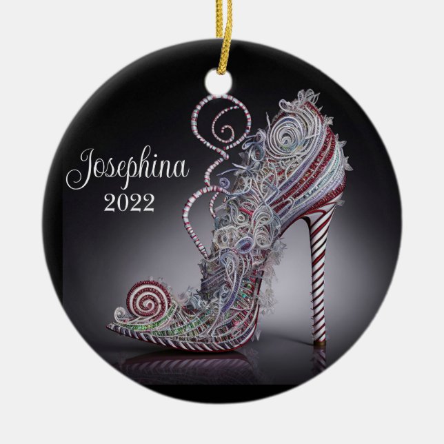 Christmas Stiletto High Heel Shoe Ceramic Tree Decoration (Front)