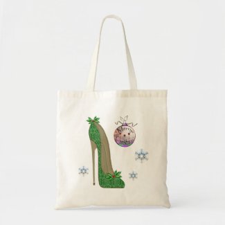 Christmas Stiletto Holly Shoe Art Tote Bag