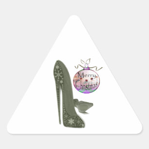 Christmas Stiletto Shoe and Bauble Art Gifts Triangle Sticker