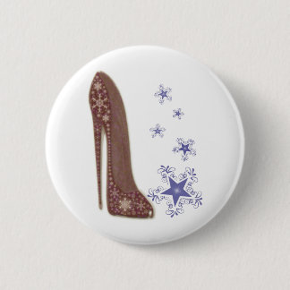 Christmas Stiletto Shoe Art and Star Snowflakes 6 Cm Round Badge