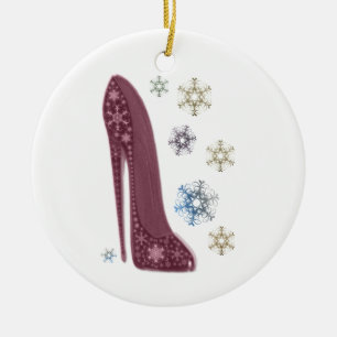 Christmas Stiletto Shoes and Snowflakes Art Ceramic Tree Decoration
