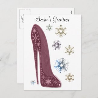 Christmas Stiletto Shoes and Snowflakes Art Holiday Postcard