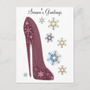 Christmas Stiletto Shoes and Snowflakes Art Holiday Postcard