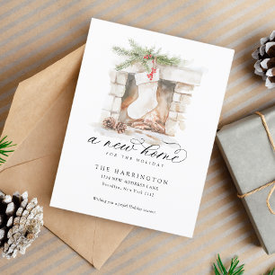Christmas Stocking A New Home Calligraphy Moving Holiday Postcard