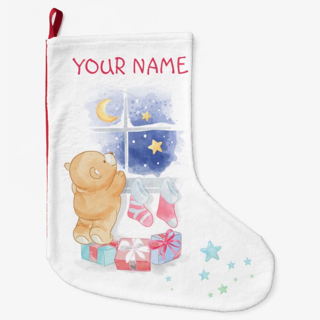 CHRISTMAS STOCKING : BABY BEAR & GIFTS (Front)
