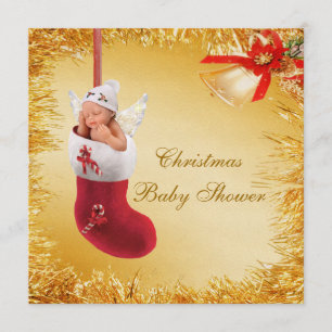 Christmas Stocking Baby & Tinsel Baby Shower Invitation