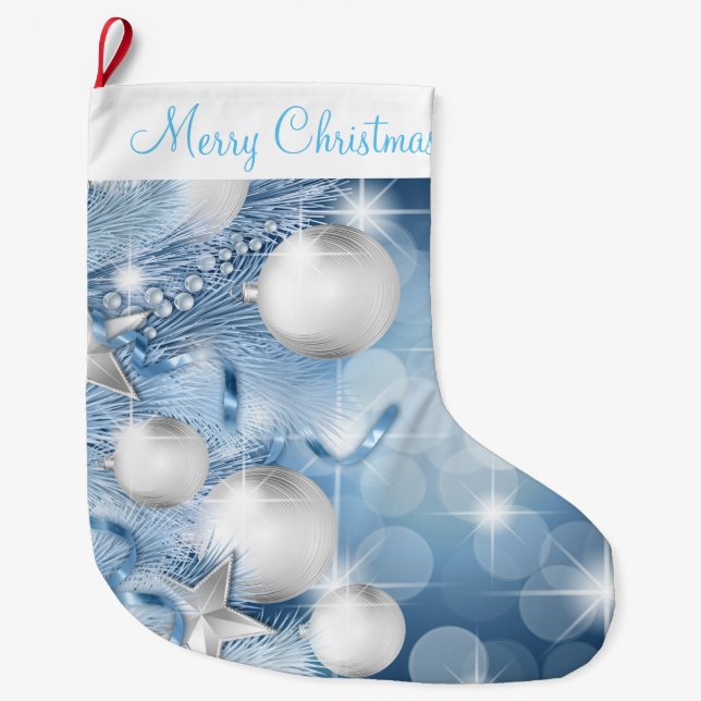 Christmas Stocking/Blue Ornaments Large Christmas Stocking (Front)