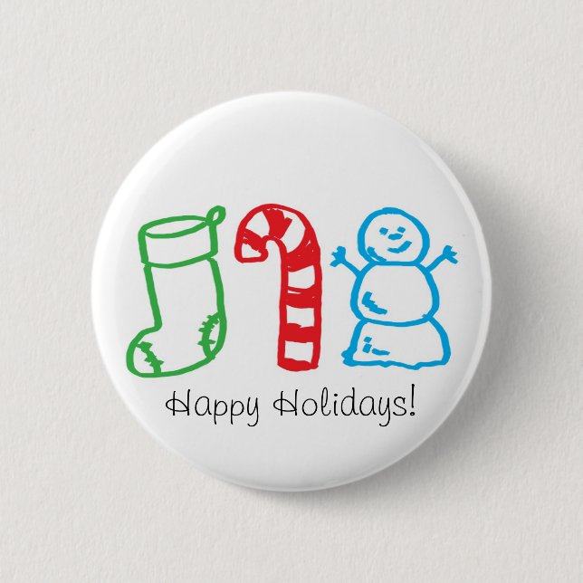 Christmas Stocking Candy Cane and Snowman 6 Cm Round Badge (Front)