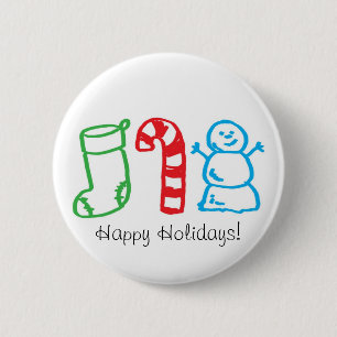 Christmas Stocking Candy Cane and Snowman 6 Cm Round Badge