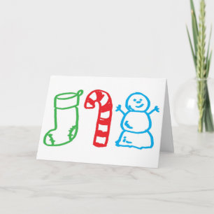 Christmas Stocking Candy Cane and Snowman Holiday Card