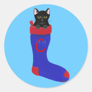Christmas Stocking Cat Monogram Stickers