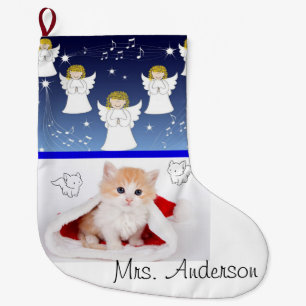 Christmas Stocking, Christmas Angel Kitten Large Christmas Stocking