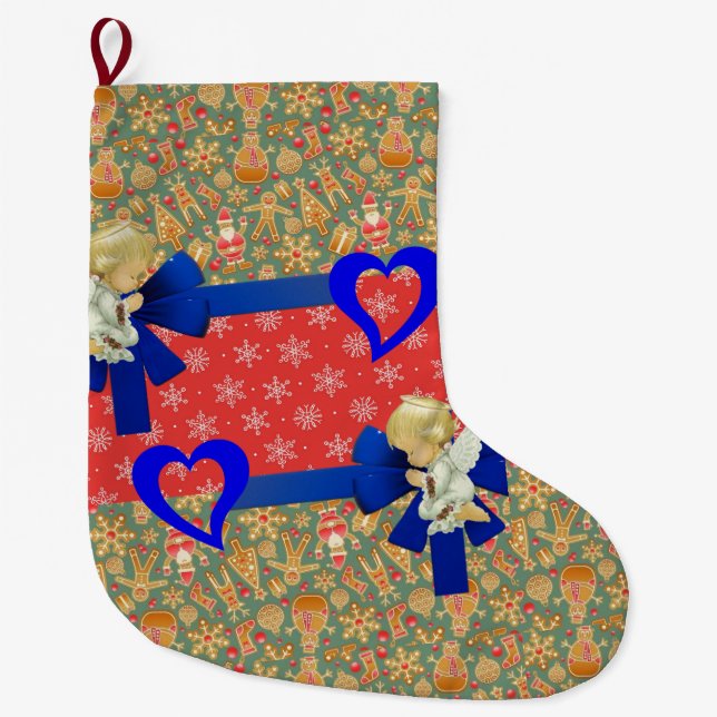 Christmas Stocking, Christmas Baby Angel Large Christmas Stocking (Front)