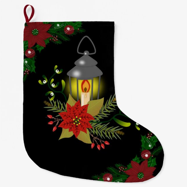 Christmas Stocking, Christmas Candle Large Christmas Stocking (Front)