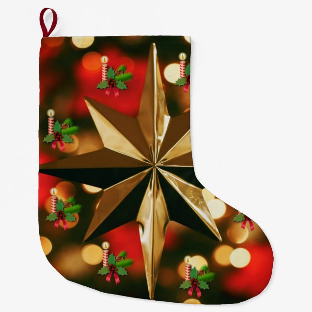Christmas Stocking, Christmas Candle Large Christmas Stocking (Front)